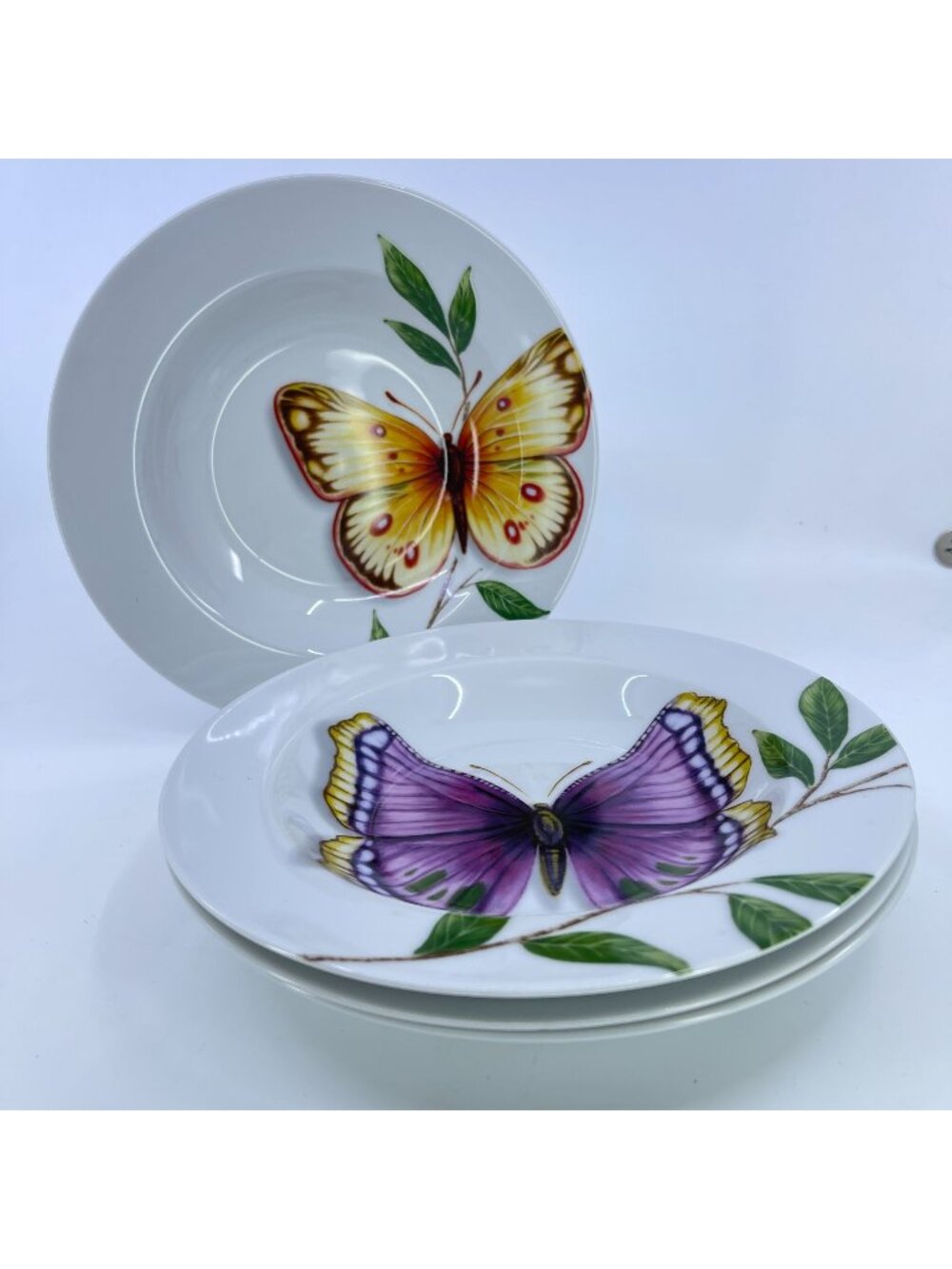vintage neiman marcus "queeen's butterfly" pattern porcelain rimmed bowls set of